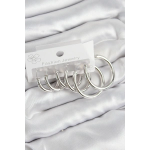 Pirinç Halka Model Gümüş Renk Kadın Set Küpe