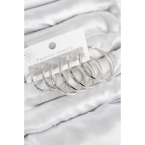 Pirinç Halka Model Gümüş Renk Kadın Set Küpe