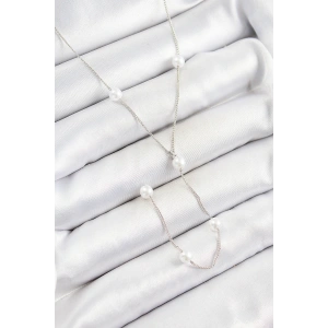 Pirinç İnci Figürlü Y Model Gümüş Renk Kadın Kolye