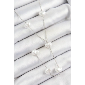 Pirinç İncili Kalp Figürlü Y Model Gümüş Renk Kadın Kolye