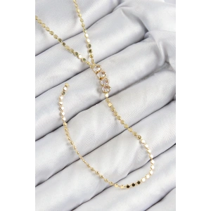 Pirinç Zirkon Taşlı Ezme Zincirli Model Gold Renk Y Kolye