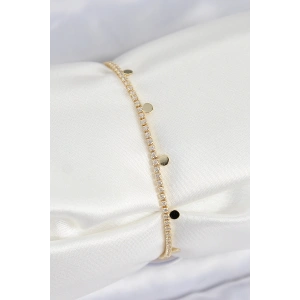 Pirinç Zirkon Taşlı Ezme Zincirli Sıralı Model Gold Renk Kadın Bilekilk