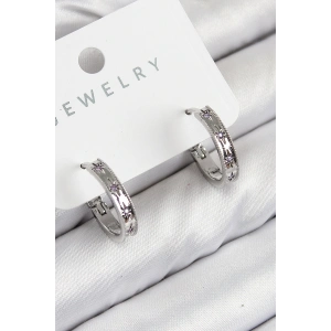 Pirinç Zirkon Taşlı Halka Model Gümüş Renk Kadın Küpe