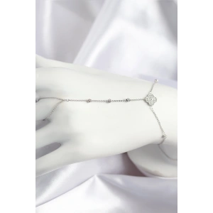 Pirinç Zirkon Taşlı Yonca Model Gümüş Renk Şahmeran