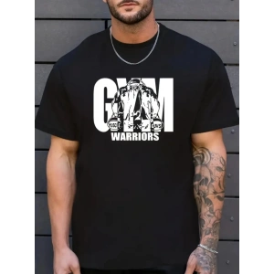 porda Günlük Hayata Giyilebilir GY Baskılı Oversize Bisiklet Yaka Erkek Tshirt  iyah