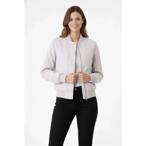Premium Bomber Ceket Çıtçıt Kapamalı, Ribana anşetli, Astarlı, Regular Fit ont  Beyaz