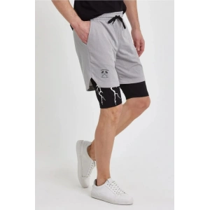 Unisex Baskılı İç Cepli porcu Alt Taytlı Şort  Gri