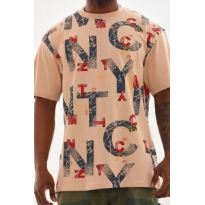 Unisex Baskılı Oversize Thirt  Bej