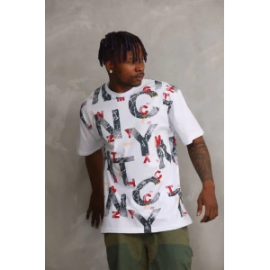 Unisex Baskılı Oversize Thirt  Beyaz