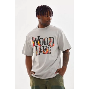 Unisex Baskılı Oversize Thirt  Gri