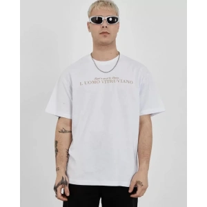 Unisex Bisiklet Yaka Baskılı Oversize Thirt  Beyaz
