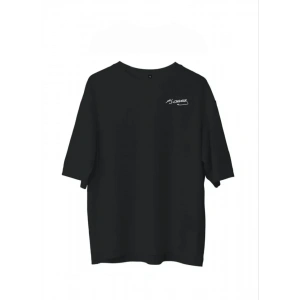 Unisex Bisiklet Yaka Baskılı Oversize Thirt  iyah