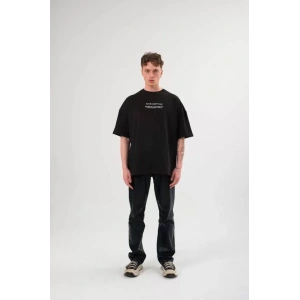 Unisex Bisiklet Yaka Baskılı Oversize Thirt  iyah