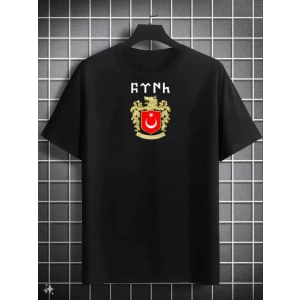 Unisex Bisiklet Yaka Baskılı Oversize Thirt  iyah