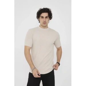 Unisex Bisiklet Yaka lim Fit Thirt Bej