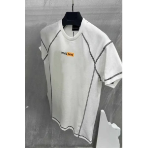 Unisex Dikişli Baskılı Oversize Thirt  Beyaz