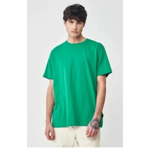 Unisex Düz Biskilet Yaka Oversize Tshirt  Yeşil