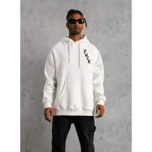 Unisex Kapşonlu Uzun Kol Baskılı weetshirt  Beyaz