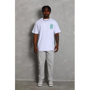 Unisex Oversize Baskılı Bisiklet Yaka Thirt  Beyaz