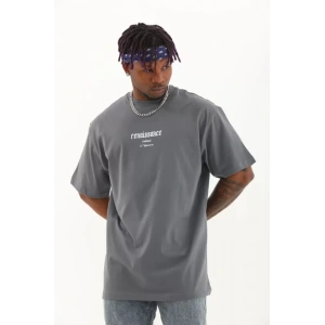 Unisex Oversize Baskılı Bisiklet Yaka Thirt  Füme