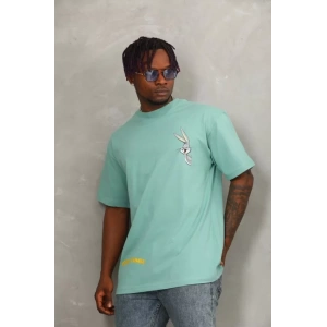 Unisex Oversize Baskılı Bisiklet Yaka Thirt  int Yeşili