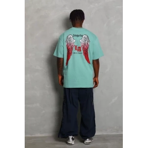 Unisex Oversize Baskılı Bisiklet Yaka Thirt  int Yeşili