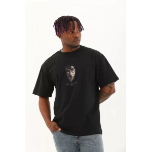 Unisex Oversize Baskılı Bisiklet Yaka Thirt  iyah