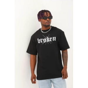 Unisex Oversize Baskılı Bisiklet Yaka Thirt  iyah