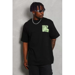 Unisex Oversize Baskılı Bisiklet Yaka Thirt  iyah