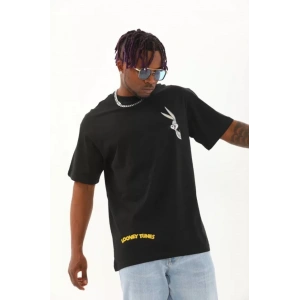 Unisex Oversize Baskılı Bisiklet Yaka Thirt  iyah