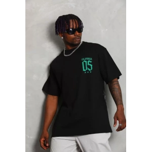 Unisex Oversize Baskılı Bisiklet Yaka Thirt  iyah