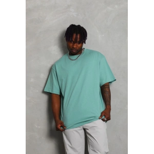 Unisex Oversize Düz Bisiklet Yaka Thirt  int Yeşili