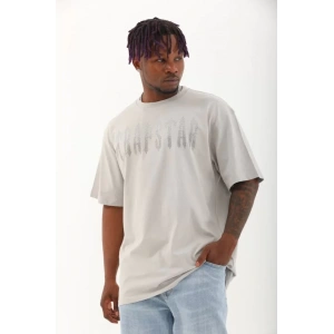 Unisex Oversize Taşlı Bisiklet Yaka Thirt  Gri