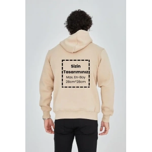 Unisex Tam Fermuarlı Kapşonlu Özel Tasarım weathirt  Bej
