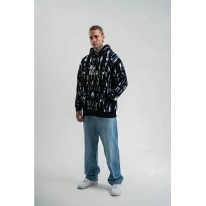 Unisex Uzun Kol Kapşonlu Pano Baskılı weathirt  iyah