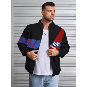 Unisex Uzun Koll Fermuarlı Baskılı Rüzgarlik  iyah