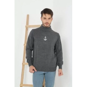 Unisex Yarım Boğazlı Baskılı Dokuma Triko  Füme