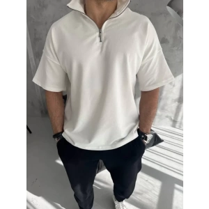 Unisex Yarım Fermuarlı Basic Thirt  Beyaz