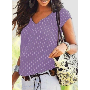 V Yaka Baskılı Mikro Kumaş Bluz