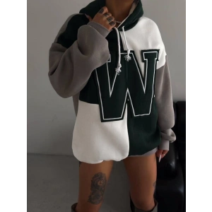 W Nakış İşlemeli Kapüşonlu weatshirt  Yeşil