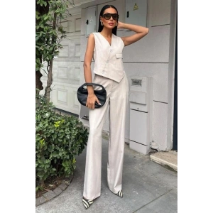 Yeleği Çapraz Detay Düğmeli Cepli Yelekli Takım 10150