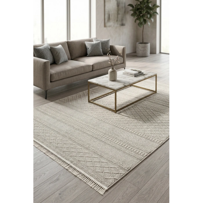 Doha Koleksiyonu Mikrofiber İplik Jüt Taban Lüks Halı