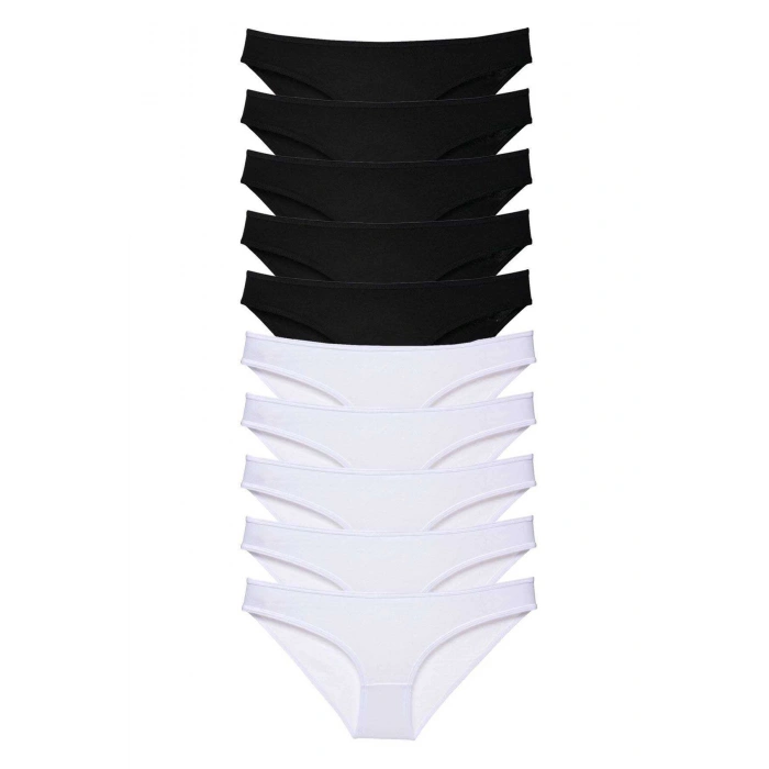 10 adet Eko Set Likralı Kadın Slip Külot Siyah Beyaz