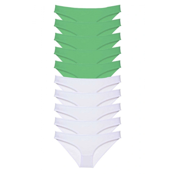 10 adet Eko Set Likralı Kadın Slip Külot Yeşil Beyaz