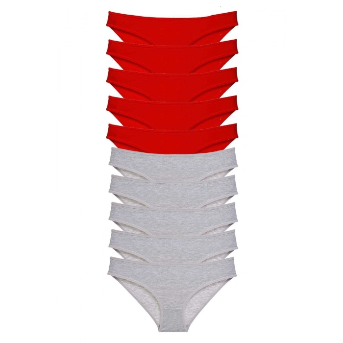 10 adet Süper Eko Set Likralı Kadın Slip Külot Kırmızı Gri