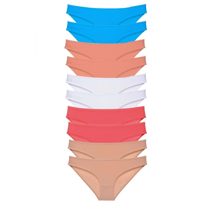 10 adet Süper Eko Set Likralı Kadın Slip Ten Beyaz Pudra Fuşya Mavi