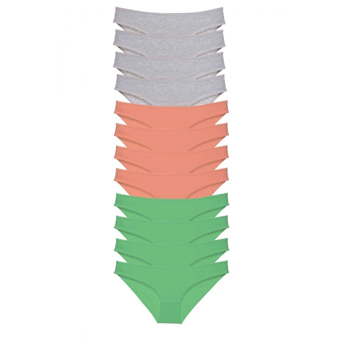 12 adet Süper Eko Set Likralı Kadın Slip Külot Gri Pudra Yeşil