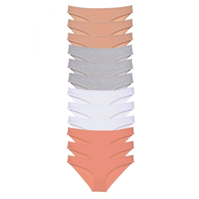 12 adet Süper Eko Set Likralı Kadın Slip Külot Ten Gri Beyaz Pudra