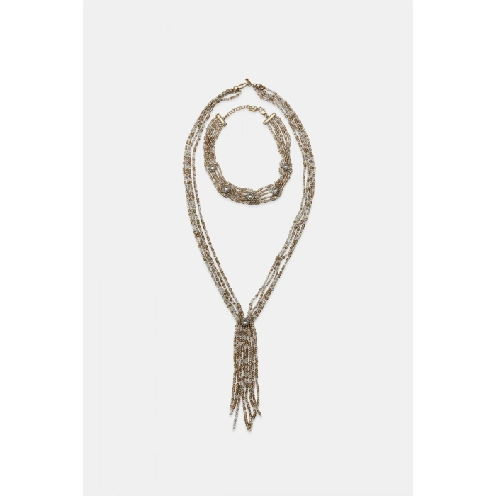 2li Boncuklu Gerdanlık Kolye - Kahverengi