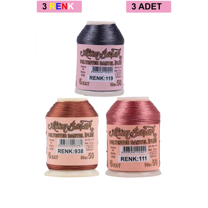 3 Adet Altınbaşak Oya ve Dantel İpi 20 gr - Royaleks - No: 938 - 111 - 119